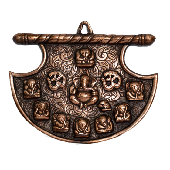 Black Metal Fan Shape Ashtamangala Ganesha Wall Hanging KBH01088