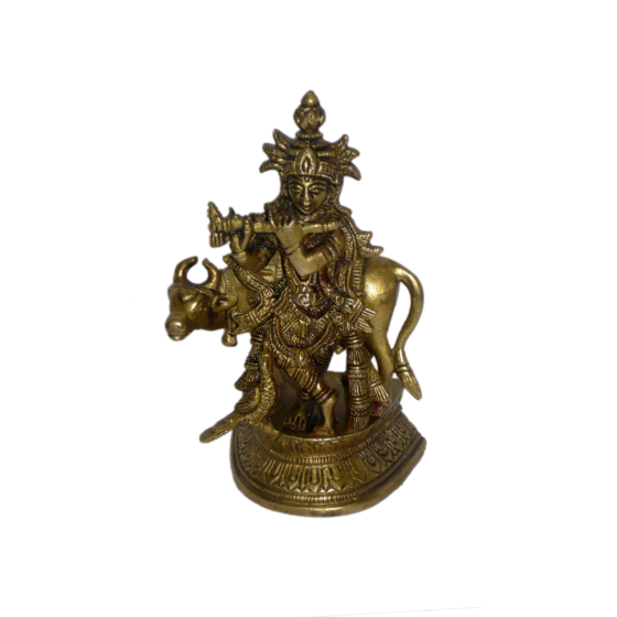 Brass Lord Krishna with Cow Idol KBH01180