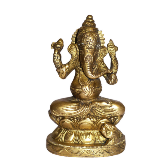 Brass Ganesha Sitting on Kamal Idol KBH01374