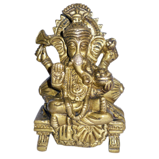 Brass Ganesha Sitting on Bajath & Takiya Idol KBH01378