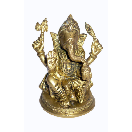 Brass Round Base Ganesha Small Idol KBH01391