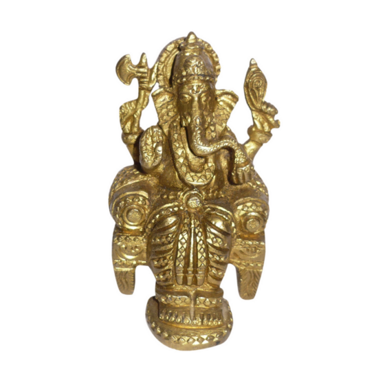 Brass Ganesha Sitting on Sinhasan Small Idol KBH01398