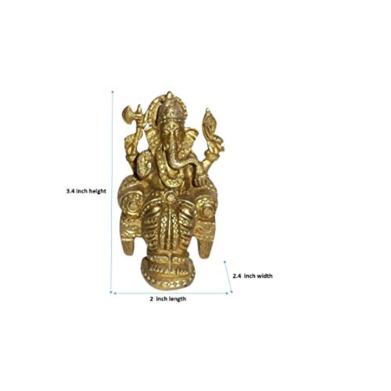 Brass Ganesha Sitting on Sinhasan Small Idol KBH01398