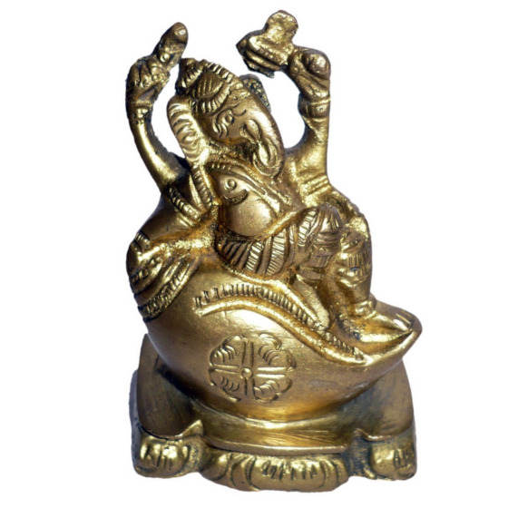Brass Ganesha Sitting on Shankh Small Idol KBH01405