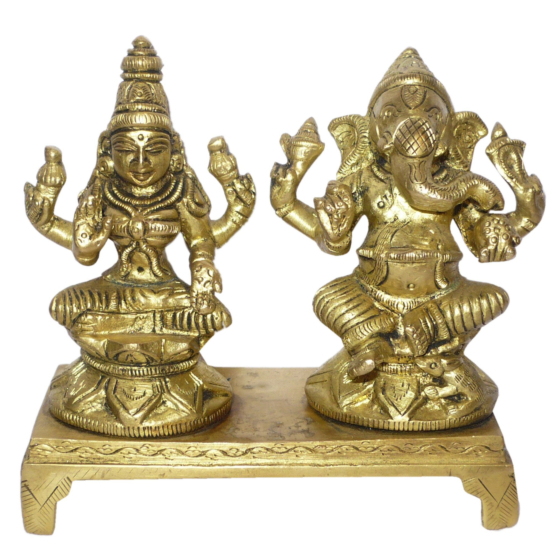 Brass Ganesha & Laxmi Sitting on Bajath Idol KBH01426