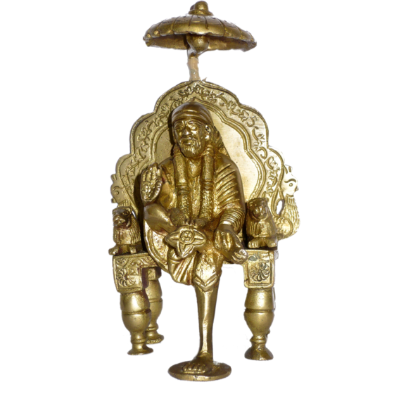 Brass Saibaba Sitting With Umbrella Idol KBH01454