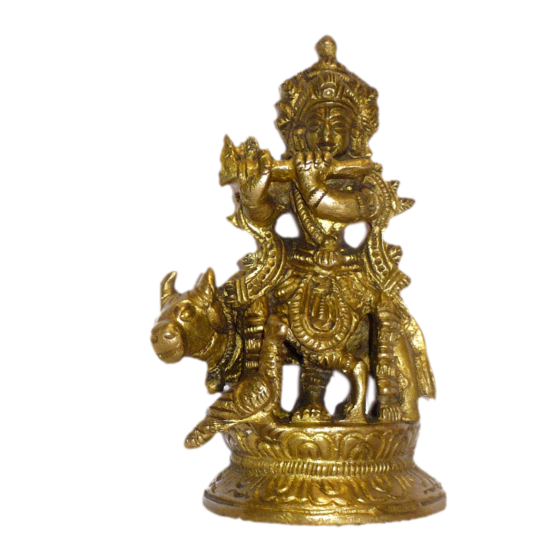 Brass Krishna With Cow Idol KBH01492