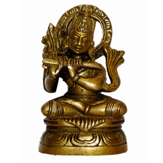 Brass Krishna Sitting Mid Idol KBH01546