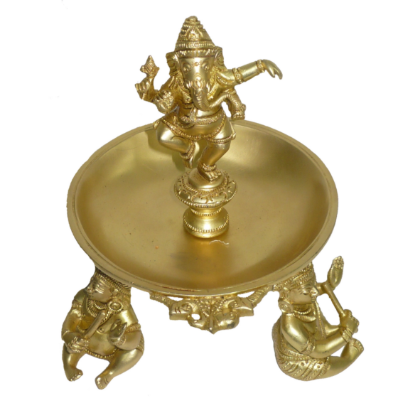 Brass Ganesha Divi with Musical Boy Statue KBH02597