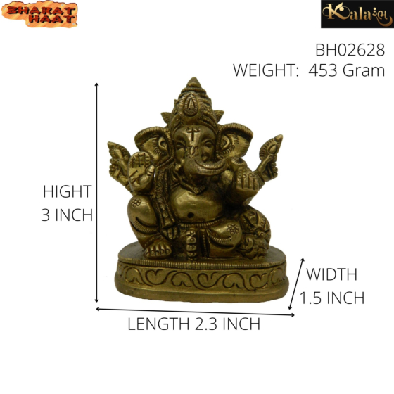 Brass Takiya Ganesha Sitting med 3 Inch KBH02628