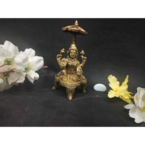 Brass Laxmi Sitting on Umbrella with Bajath Idol KBH02668