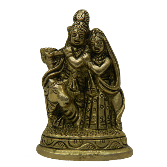 Brass Radha Krishna with Cow Small Idol KBH02673