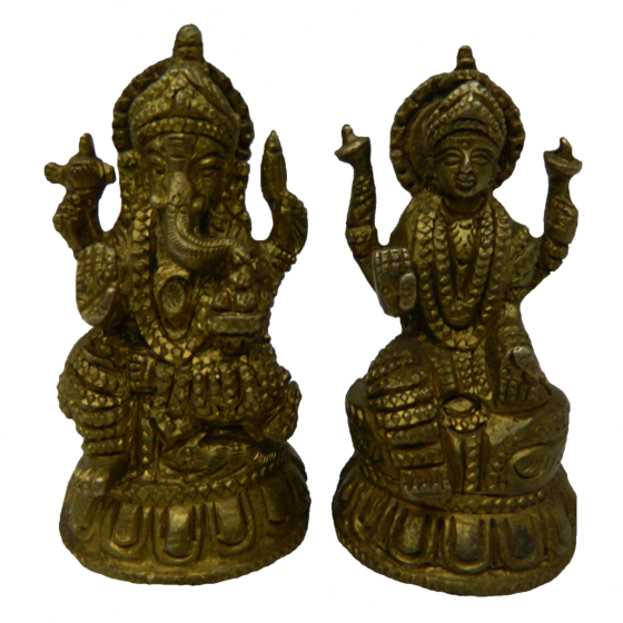 Brass Ganesha Laxmi Sitting Pair Small Idol KBH02695