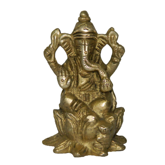 Brass Ganesha Sitting on Kamal Mid Idol KBH02766