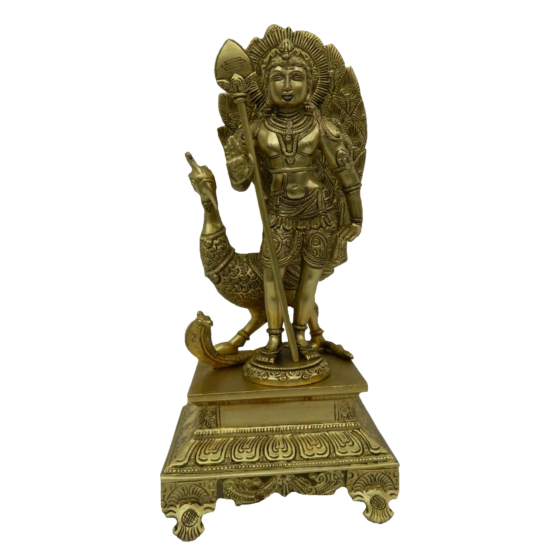 Brass Big Peacock with Kartikey Standing Idol KBH02836