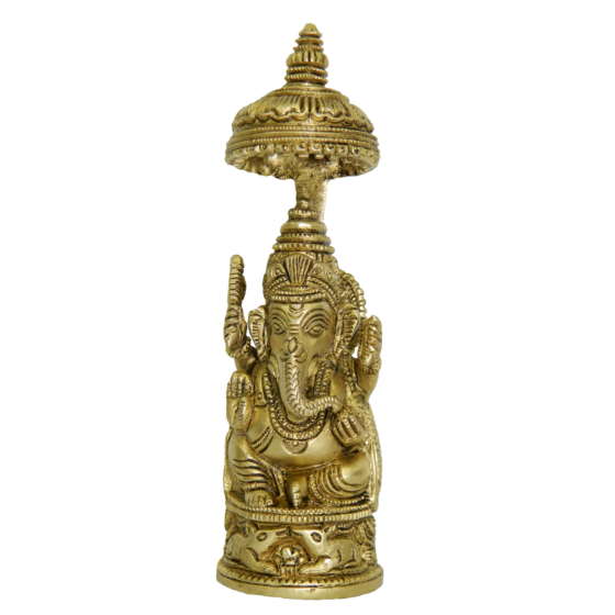 Brass Sitting Ganesha with Umbrella Idol KBH02838