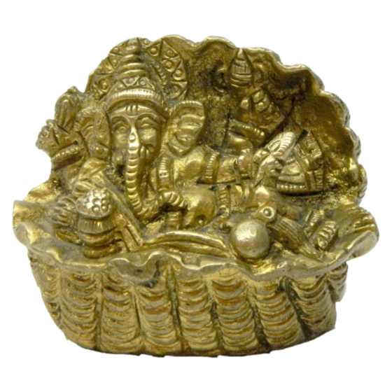 Brass Ganesha Sitting on Ship Idol BH03396