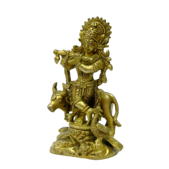 Brass Krishna with Cow Idol KBH03405