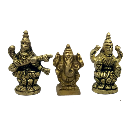 Brass Ganesha, Laxmi & Saraswati Idol Set BH03661
