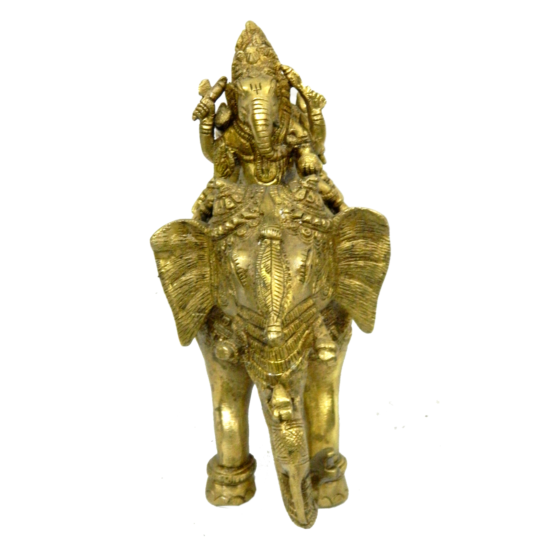 Brass Ganesh with Riddhi Siddhi Sitting on Elephant Idol KBH03972