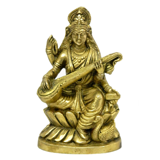 Brass Saraswati Sitting on Kamal Idol KBH03999