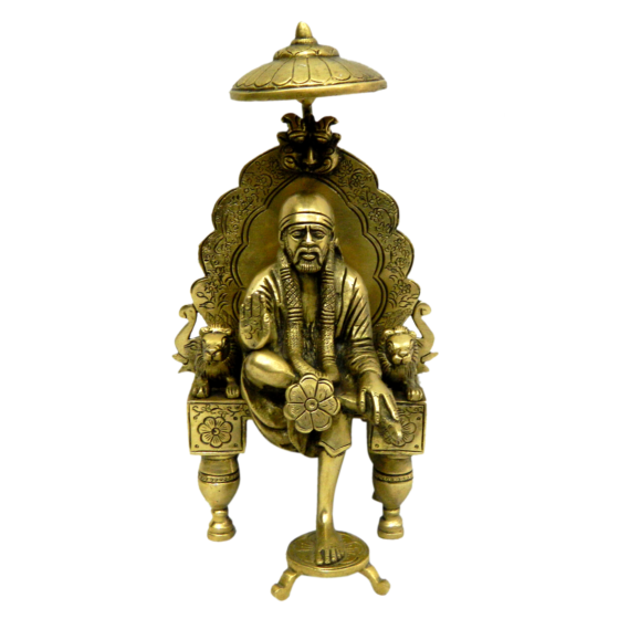 Brass Saibaba Sitting on Umbrella Idol KBH04118