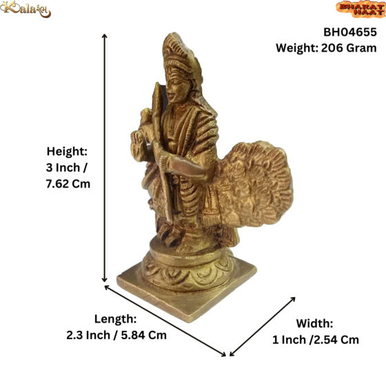 Brass Kartikey with Peacock 3 Inch KBH04655