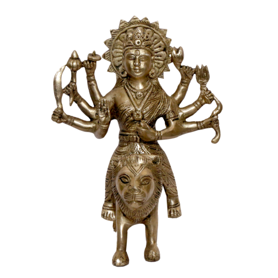 Brass Ambe Maa Sitting on Lion Collectible Statue Idol KBH04689