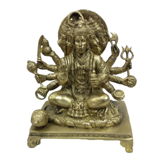 Brass Panchmukhi Hanuman Sitting on Bajath Collectible Statue Idol KBH04760