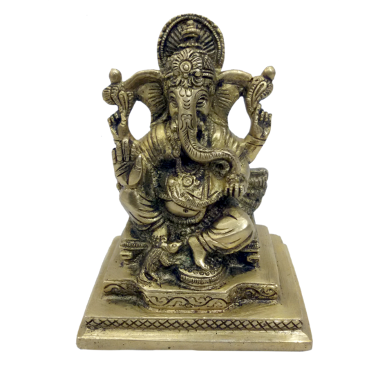 Brass Lord Ganesh on Bajath Sitting Black Finish Collectible Statue Idol KBH04774