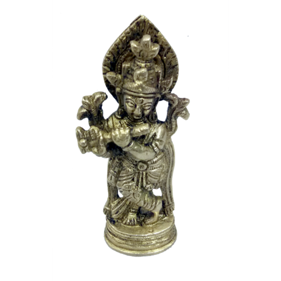 Brass Krishna Standing Small Collectible Statue Idol KBH04781
