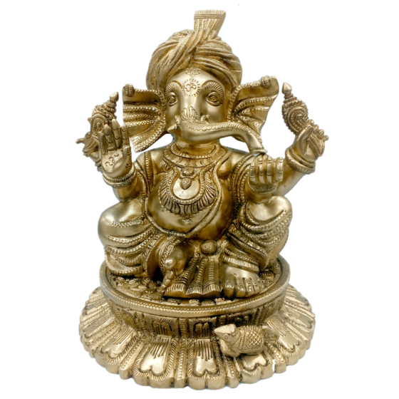 Brass Turban Ganesh Statue Idol KBH04842