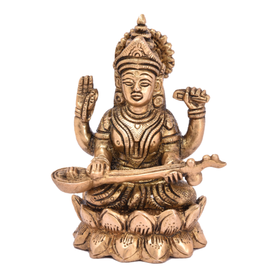 Brass Saraswati Maa Sitting on Kamal Statue Idol KBH04994