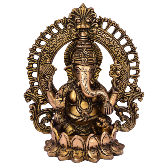 Brass Kaman Sitting on Kamal with Lord Ganesha Statue Idol KBH05024