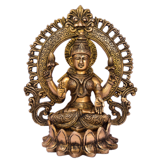 Brass Kaman Sitting on Kamal with Goddess Laxmi Statue Idol KBH05027