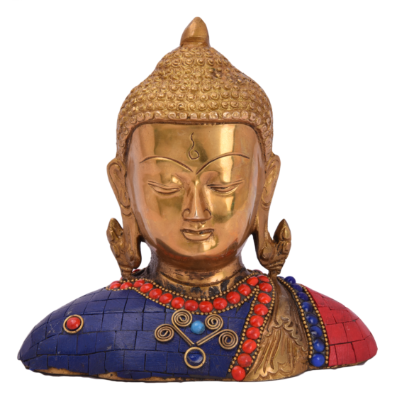 Brass Stone Work Buddha Half Medium Statue Idol KBH05053