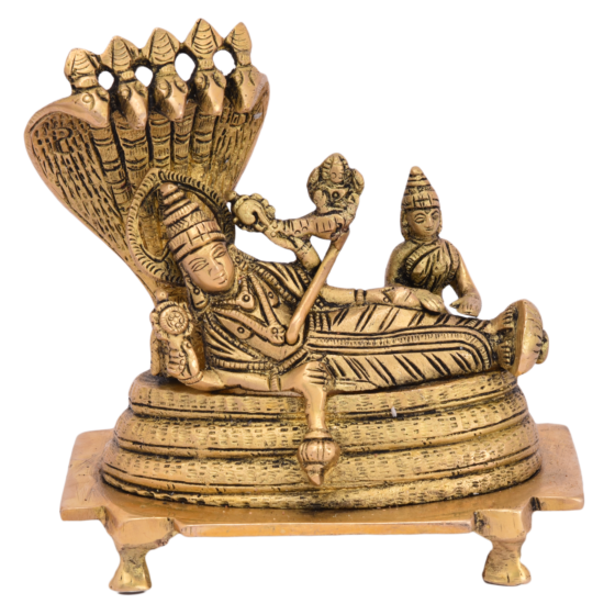 Brass Vishnu Laxmi Sitting on Nag Statue Idol KBH05071