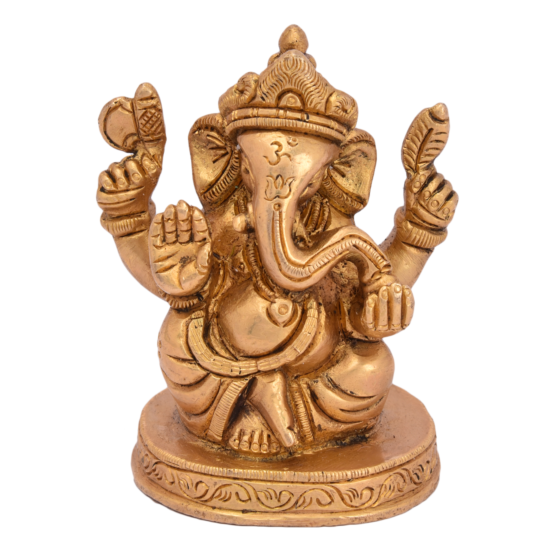 Brass Ganesh Round Bajath Sitting Statue Idol KBH05072