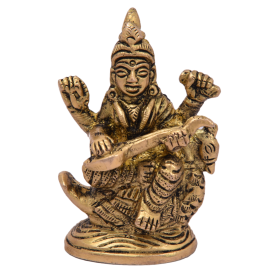 Brass Saraswati Maa Sitting on Duck Statue Idol KBH05121
