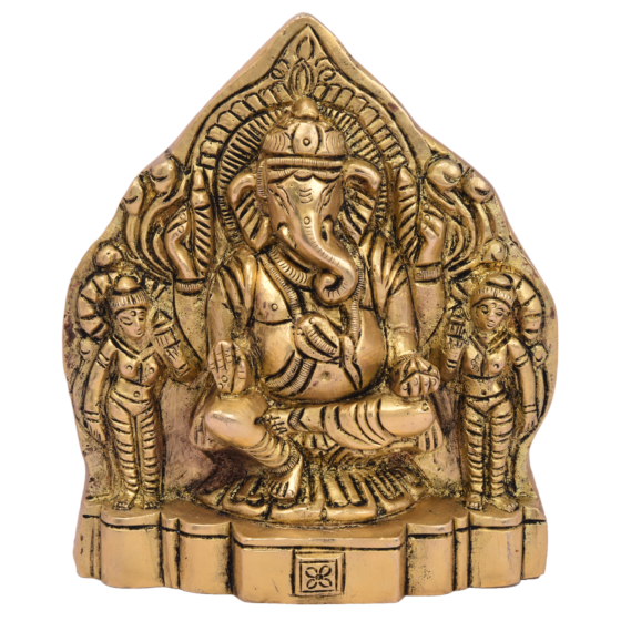 Brass Ganesh with Riddhi Siddhi Statue Idol KBH05125