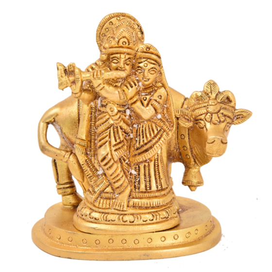 Brass Radha Krishna with Cow Statue Idol KBH05182