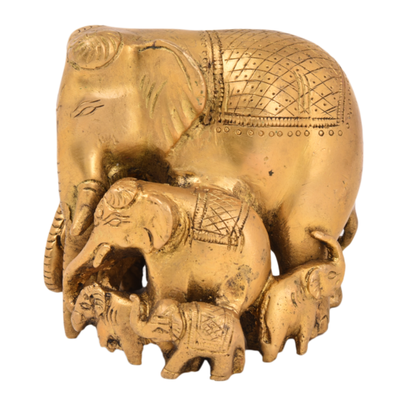Brass Elephant Family Statue Figurine KBH05185