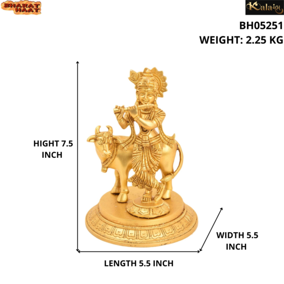 Brass Cow Krishna Idol KBH05251
