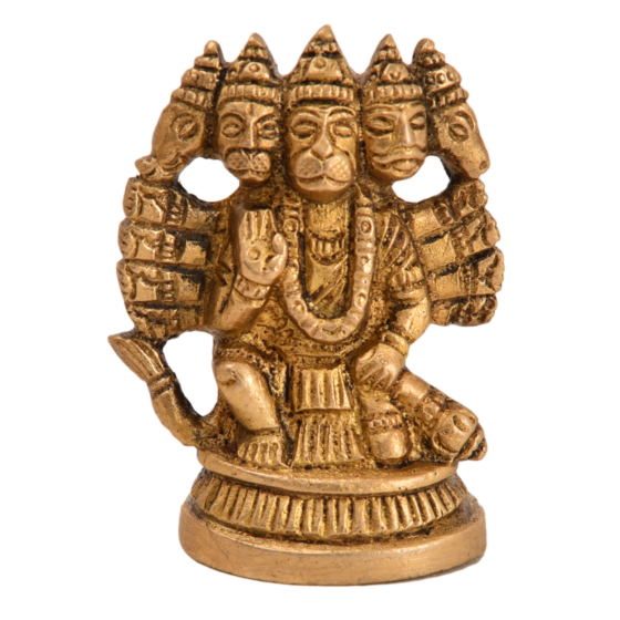 Brass Pancha Mukhi Hanuman Small Sitting Idol KBH05292