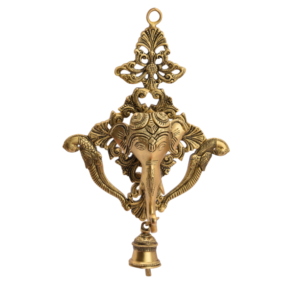 Brass Elephant Face Bell Wall Hanging Jali Work KBH05336