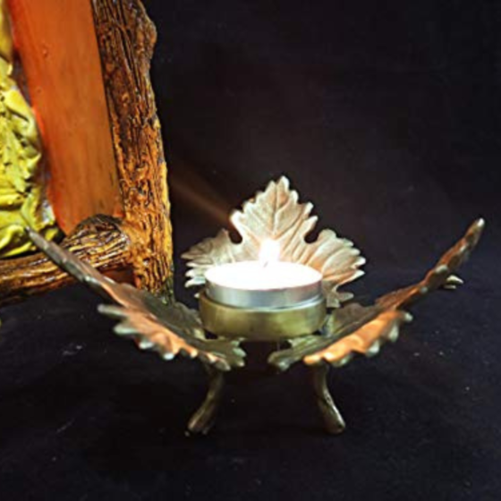 Brass Candle Stand with Big Leaves KBH05817
