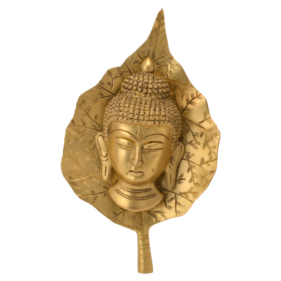 Brass Buddha Face on Leaf Wall Hanging KBH06238