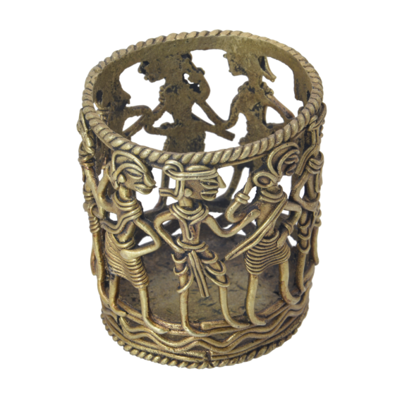 Brass Human Bastar Art Pen Stand KBH06455