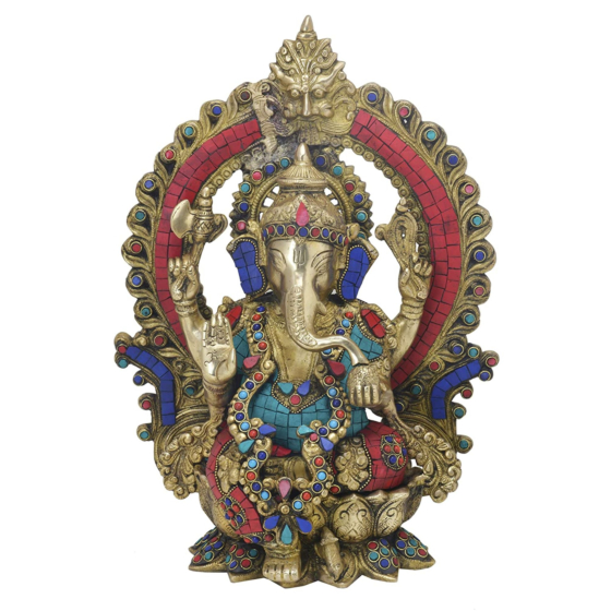Brass Lord Ganesha Idol with Stone Work KBH06497