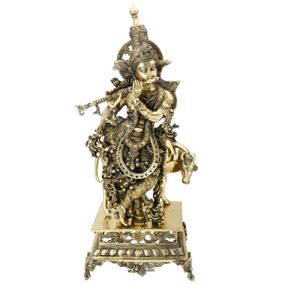Brass Krishna with Cow Statue Idol KBH06567